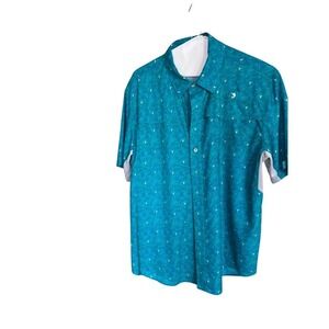 Reel Legends Mariner Mens Teal Blue Fish Print Fishing Performance Shirt Large